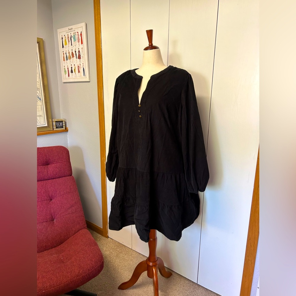 NWT: Corduroy tiered mini dress in Black